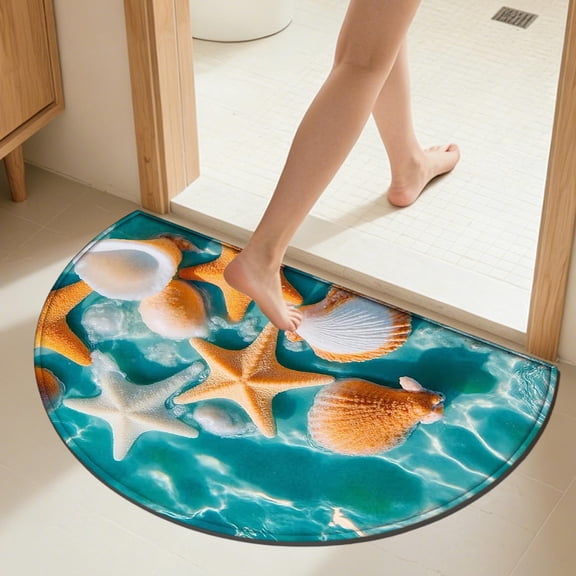 Beach Theme Half Round Door mat Starfish Wood Non-Slip Soft Half Circle Area Rug Washable Durable Decor Half Moon Hearth Rugs for Floor Indoor Living Room Bedroom Kitchen Fireplace Rug,B
