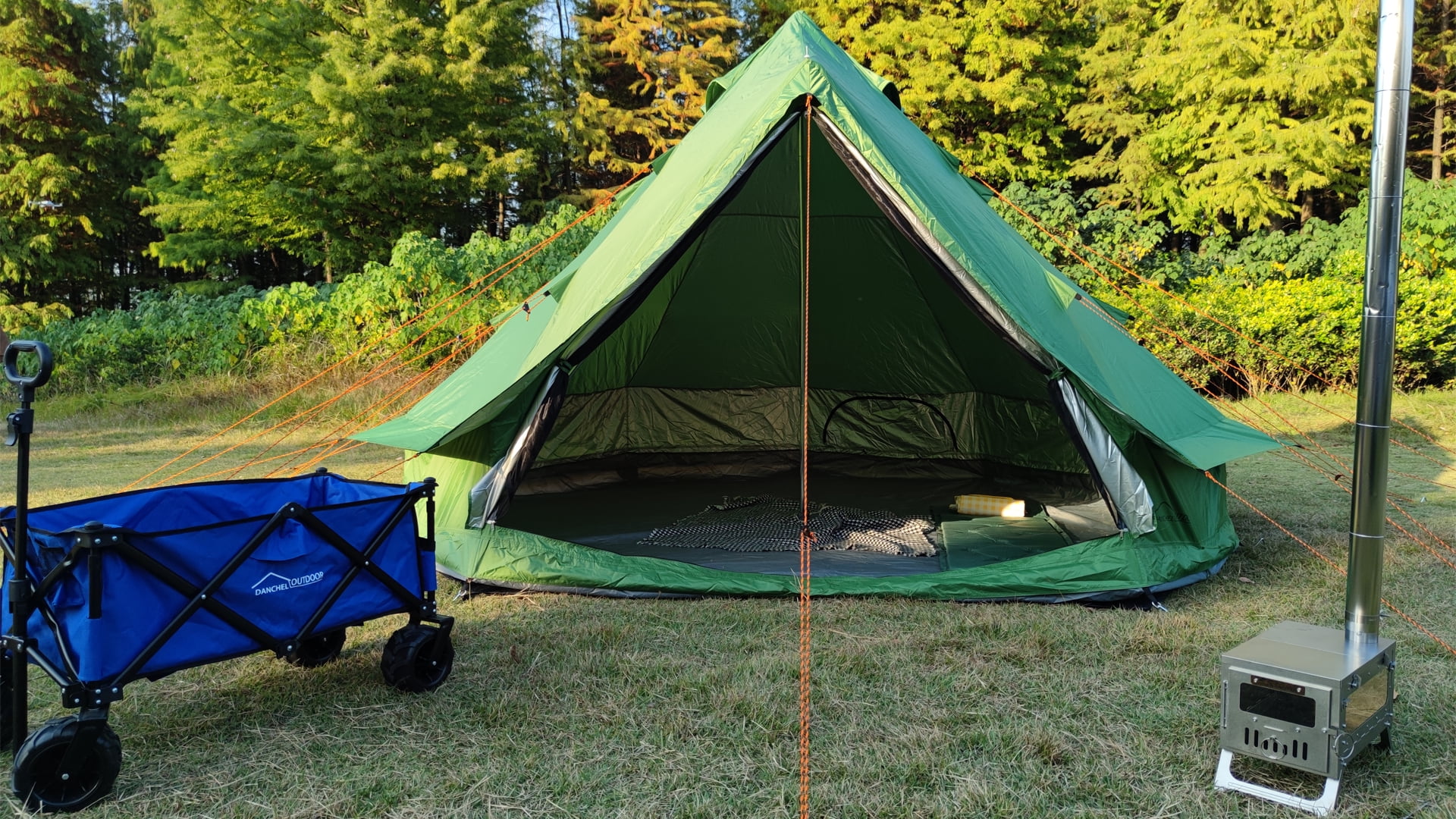 Outdoor waterproof 13.2ft/4M green B1 bell tent and black footprint,  waterproof luxury yurt tent, easy to install and carry, suitable for 4-6  people family camping trip - Walmart.com