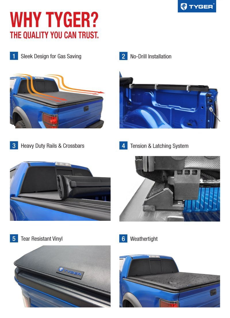 Buy Tyger Auto T1 Soft Roll Up Truck Bed Tonneau Cover Compatible with