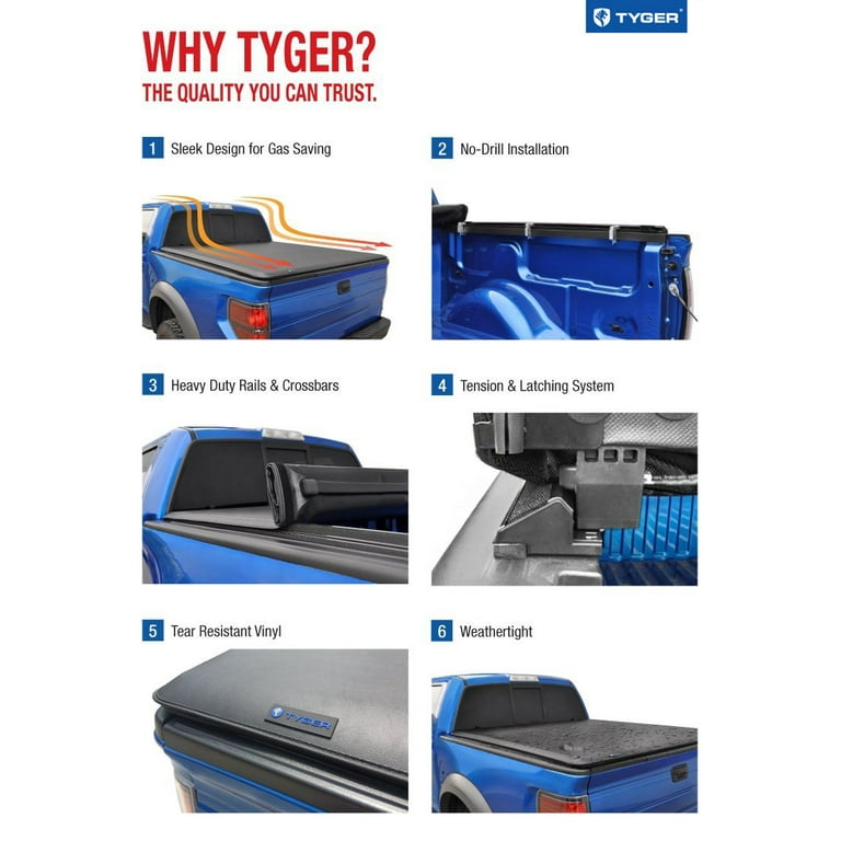 Tyger Auto T1 Soft Roll-up Truck Bed Tonneau Cover Compatible with