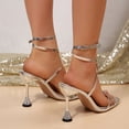 thumbnail image 5 of SBYOJLPB Sandals for Women's Fashion Casual High Heel Fine Toe Gold Rhinestone Metallic Wind Party Sandals, 5 of 7