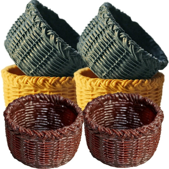 RUNROTOO Dollhouse Miniature Wicker Basket 6Pcs Resin Assorted Color
