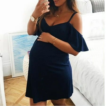 

Tejiojio Maternity/Labor/Nursing Clothing Clearance Fashion Womens Pregnants V-Neck Ruffles Nursing Maternity Solid Camis Dress