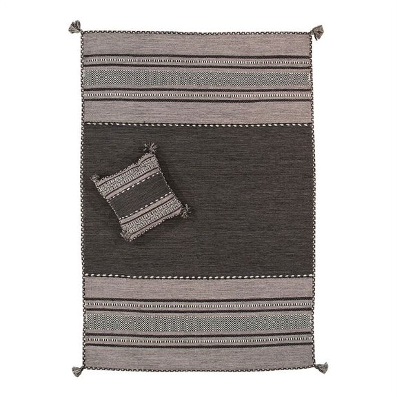 Pasargad Home Santa Fe 96" x 120" Hand-Woven Lamb's Wool Area Rug in Gray