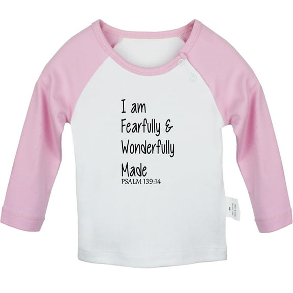 iDzn I'm Fearfully and Wonderfully Made Funny T shirt For Baby, Newborn Babies T-shirts, Infant Tops, 0-24M Kids Graphic Tees Clothing (Long Pink Raglan T-shirt, 0-6 Months)