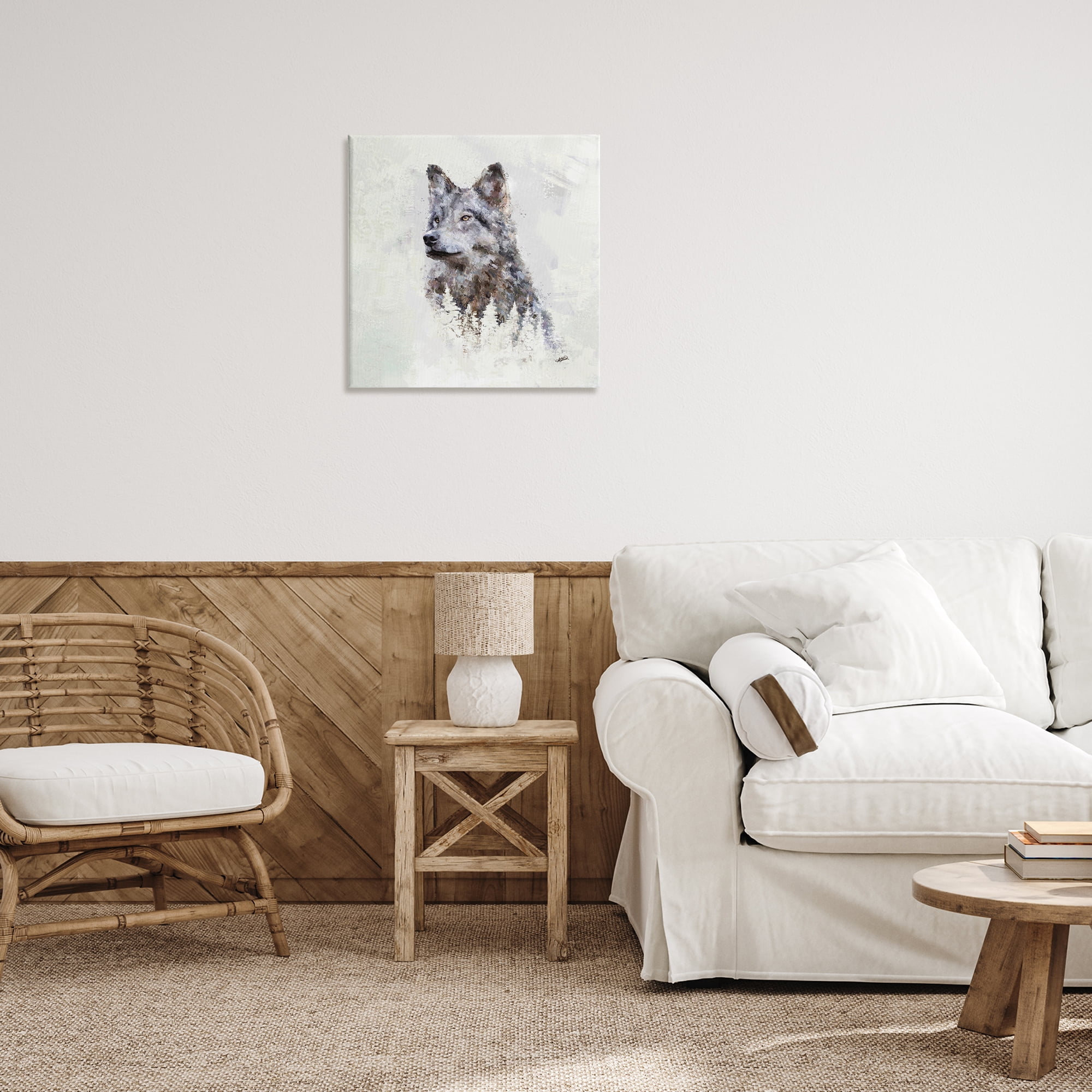 Stupell Industries Rustic Wolf & Trees Animals & Insects Painting Gallery Wrapped Canvas Art Print Wall Art, 24 x 24
