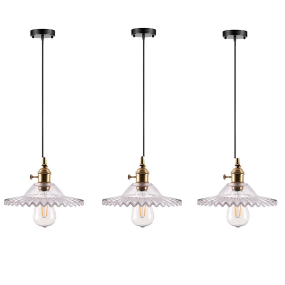 JLOWCO 3 Light Pendant Lighting for Kitchen Island Farmhouse,led Hanging Over Dining Table Ceiling Lights for Kitchen,Rustic Kitchen Hanging Lights Glass (LED Bulb Include)