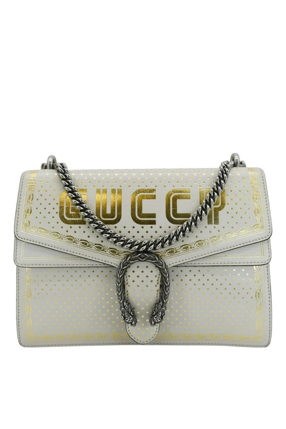 Pre-Owned GUCCI X SEGA Dionysus Medium GUCCY Stars Leather Shoulder Bag White 400235