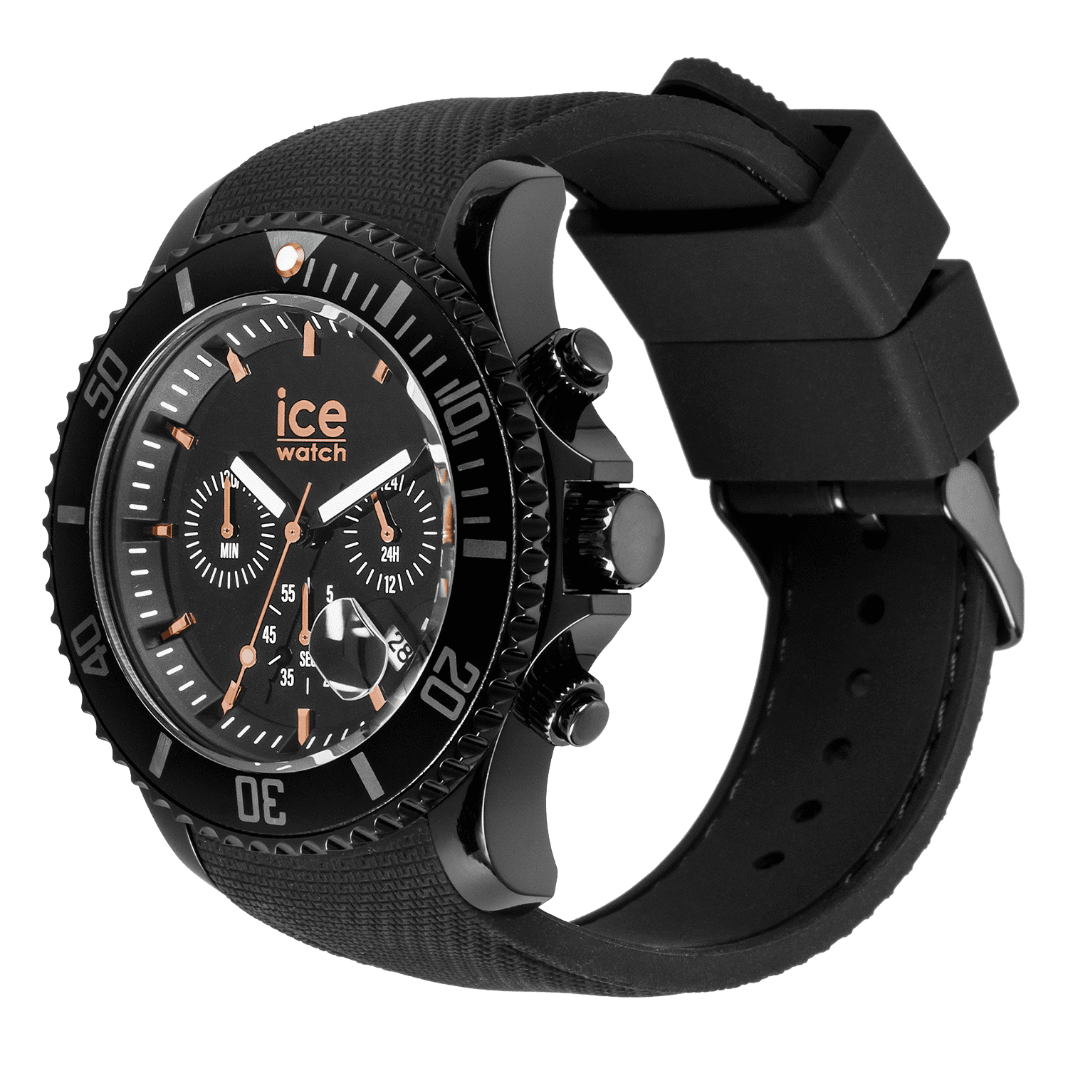Ice-Watch - ICE Chrono Black Rose-Gold - Men's Chronograph Wristwatch with Silicon Strap - 020620 (Large) - 10 ATM Water Resistant Watch for Men, Suitable for Swimming