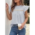 thumbnail image 4 of PRETTYGARDEN Striped Shirt Womens Summer Tops Spring Business Casual Work Dressy Crochet Lace Ruffle Cap Sleeve Blouse, 4 of 9