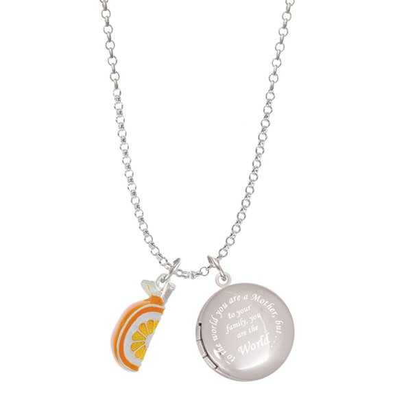 Delight Jewelry 3-D Enamel Orange Slice To the World You are a Mother Locket Necklace