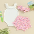 thumbnail image 3 of Bagilaanoe 3pcs Newborn Baby Girl Shorts Set Sleeveless Letter Print Rompers Tops + Shorts + Headband 3M 6M 12M 18M Infant Casual Summer Clothes, 3 of 7