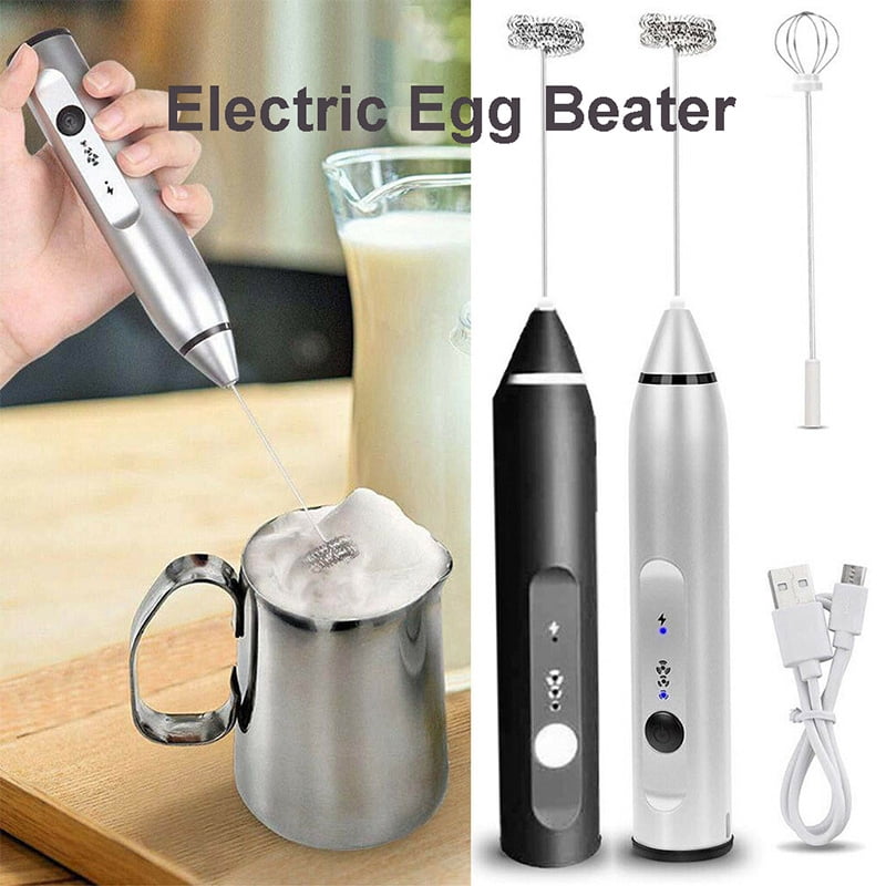 Rechargeable Handheld Electric Milk Frother Egg Beater with 2 Whisks