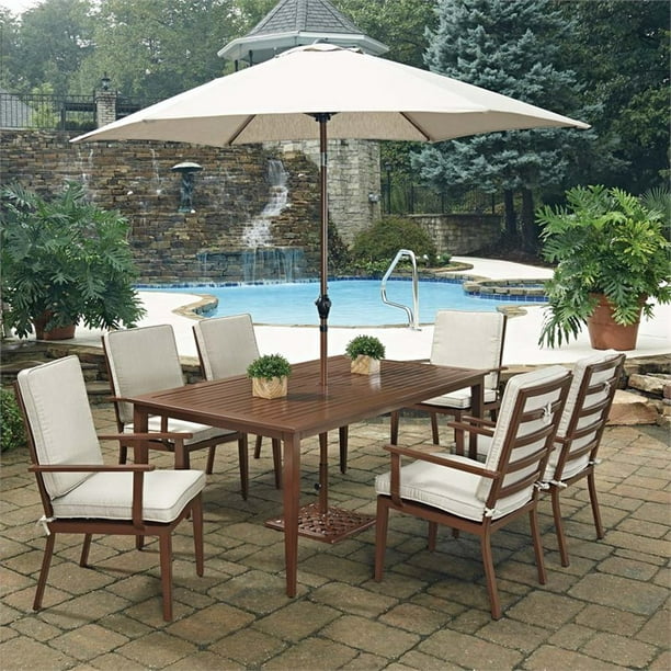 Pc Rectangular Outdoor Dining Table, Patio Table With 6 Chairs And Umbrella