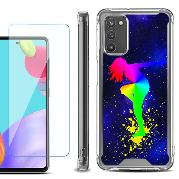 Shockproof Bumper Phone Case for Samsung Galaxy A03s, with Tempered Glass Screen Protector, by OneToughShield ® - Cosmos Dance