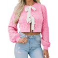 thumbnail image 2 of LANGWYQU Women Long Sleeved Casual Knit Cardigan Short Crop Sweater With Tie, 2 of 5