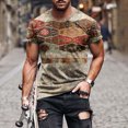 thumbnail image 2 of QQAMB T Shirt for Men Ethnic Style Retro Print Crewneck Short Sleeve T Shirt Loose Casual Tee Tops Khaki XL, 2 of 5