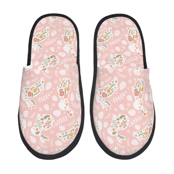 Balery Easter Bunny Pantuflas de Casa de Felpa Silenciosas con Diseño Estampado, Zapatillas Cómodas Antideslizantes de Algodón para Interior-Large