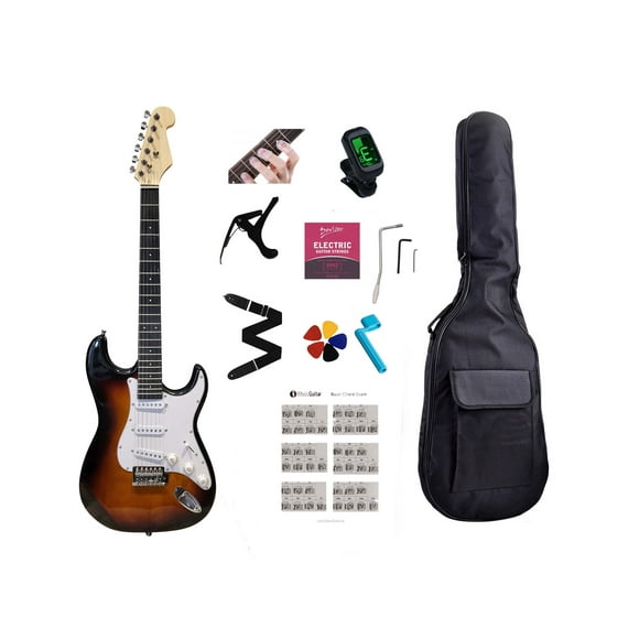 Electric Guitar 39 inch full size SSS Pickup Solid Body for Beginners, Adults, Students with Full Package Sunburst JPS65