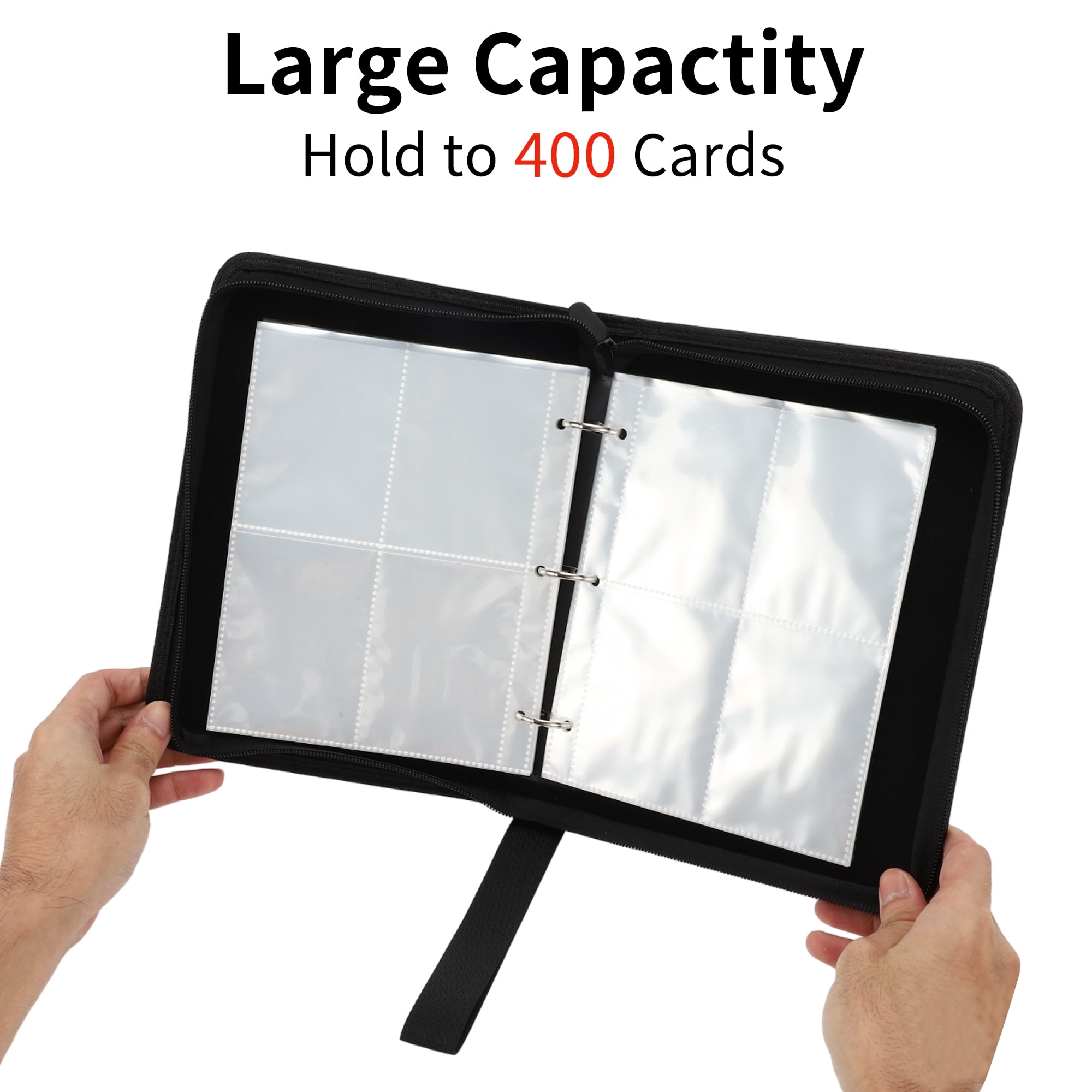 Unique Bargains 4 Pockets Card Binder with 400 Sleeves Trading Card Collector Zipper Album Holder Black