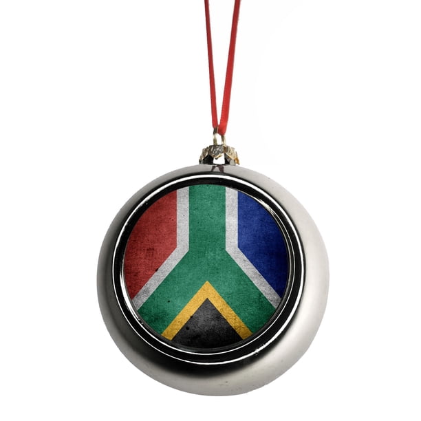 South African Grunge Flag Ornaments Silver Bauble Christmas Ornament