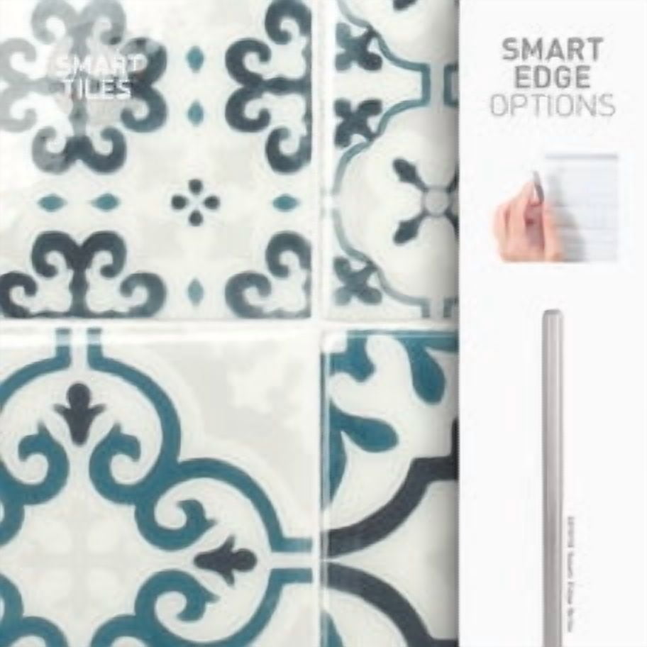 Smart Tiles Peel and Stick Backsplash, 5 Adhesive Tiles, Vintage Blue, 9"x9"