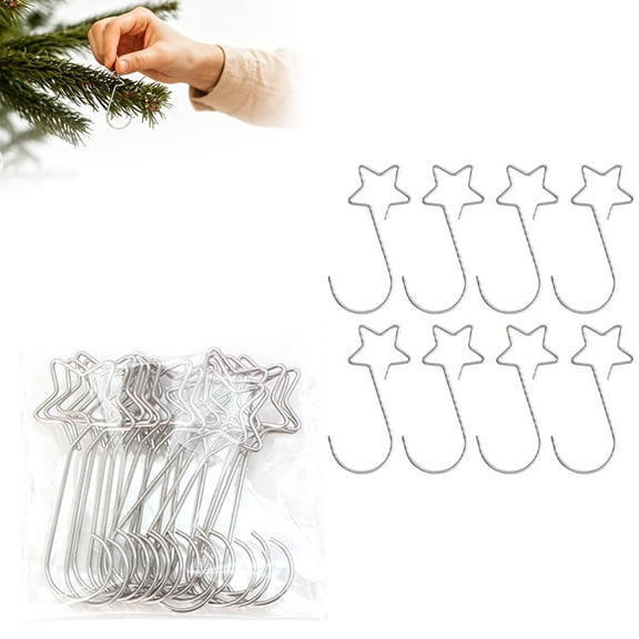 Metal Star Christmas Ornament Hooks, 20Pcs Decorative Hanging Hooks, Durable Reusable Wire Hangers, Practical Clips for Xmas Tree Decorations, Holiday Baubles and Festive Home Ornament Use