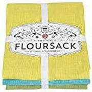 Now Designs Floursack Kitchen Towels Set of Three Chartreuse Turquoise Leaf Green