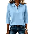 thumbnail image 5 of Clossjun Womens Polo Blouse for Work Golf Collared Button 3/4 Sleeve Tops Lightweight, Quick Dry Three Quarter Length Solid Color Loose Fit Walking, Gym Sweatshirt, 5 of 5