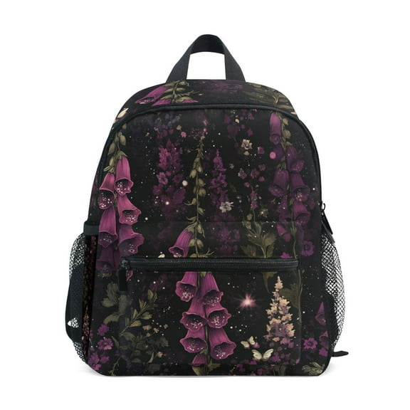 FORMRS School Backpack with Front Zippered Pocket 12" Elementary Student Travel Daypack, Dark Purple Floral Pattern