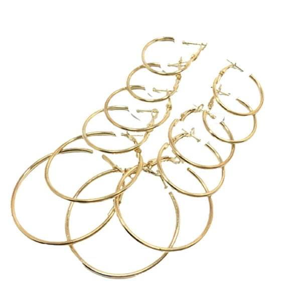 Grandest Birch 6Pairs/Set Circle Hoop Dangle Earrings Pendant for Female Daily Outfits Metal Gold
