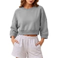 thumbnail image 2 of Naotn Women Cropped Sweatshirts Fall Trendy Crew Neck 3/4 Raglan Sleeve Solid Loose Casual Workout Pullover Tops, 2 of 8