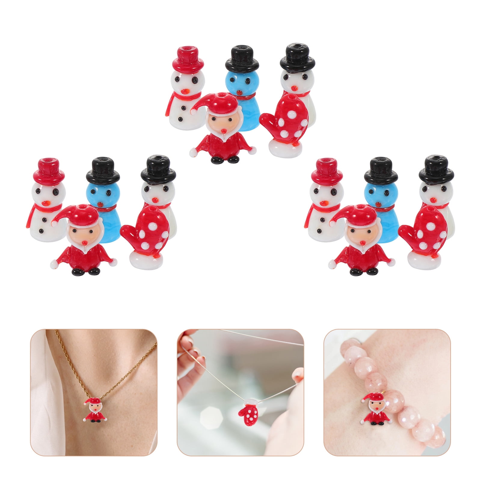Narrster 30 Pcs Christmas Glass Beads Loose Beads DIY Jewelry Beads Random Style