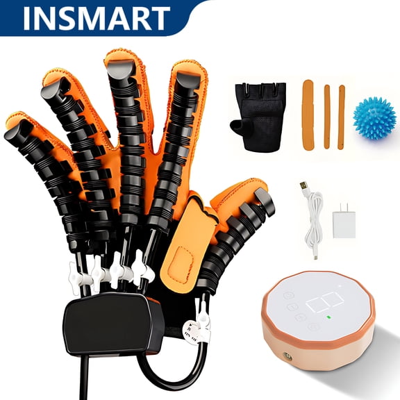 INSMART Rehabilitation Robot Gloves Equipment for Stroke Recovery, Finger Rehab Robotic Glove Strokes Therapy Equipment with Heat Therapy, 9 Adjustable Intensity Levels,Left L