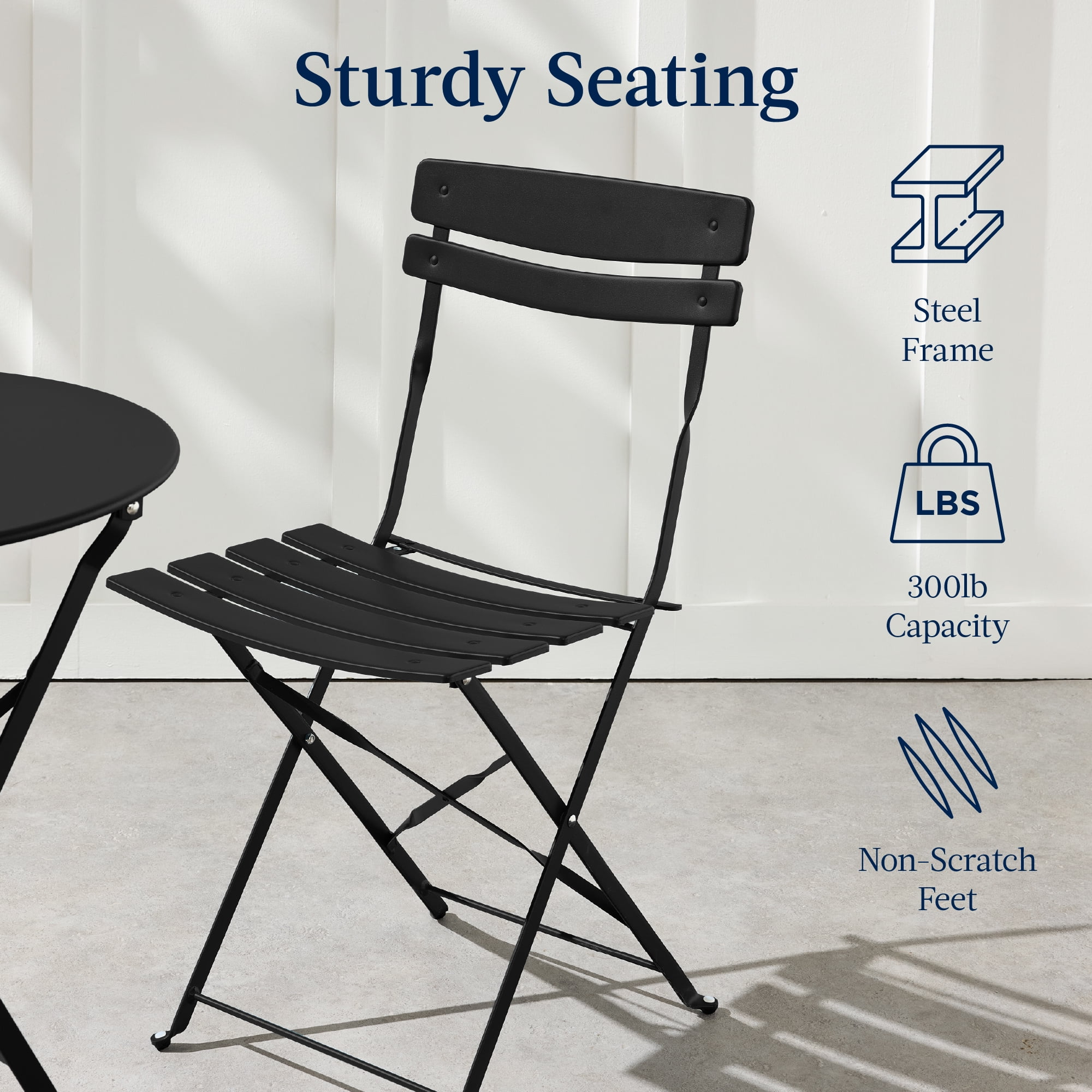 Best Choice Products 3-Piece Small Bistro Set, Folding Patio Furniture Set of 2 Chairs and Table - Black