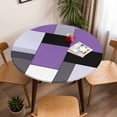 thumbnail image 5 of Abstract Purple Black Geometric Elastic Fitted Round Table Cover Patchwork Art Waterproof Outdoor Tablecloth for Holiday Party, Picnic, Patio & Dining Fits Tables Up to 55"-60", 5 of 8