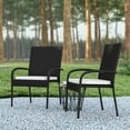 thumbnail image 3 of Emma + Oliver Set of 2 Stacking All-Weather Black Wicker Wrapped Powder Coated Steel Patio Club Chairs with Cream Weather Resistant Tie-On Cushions, 3 of 13