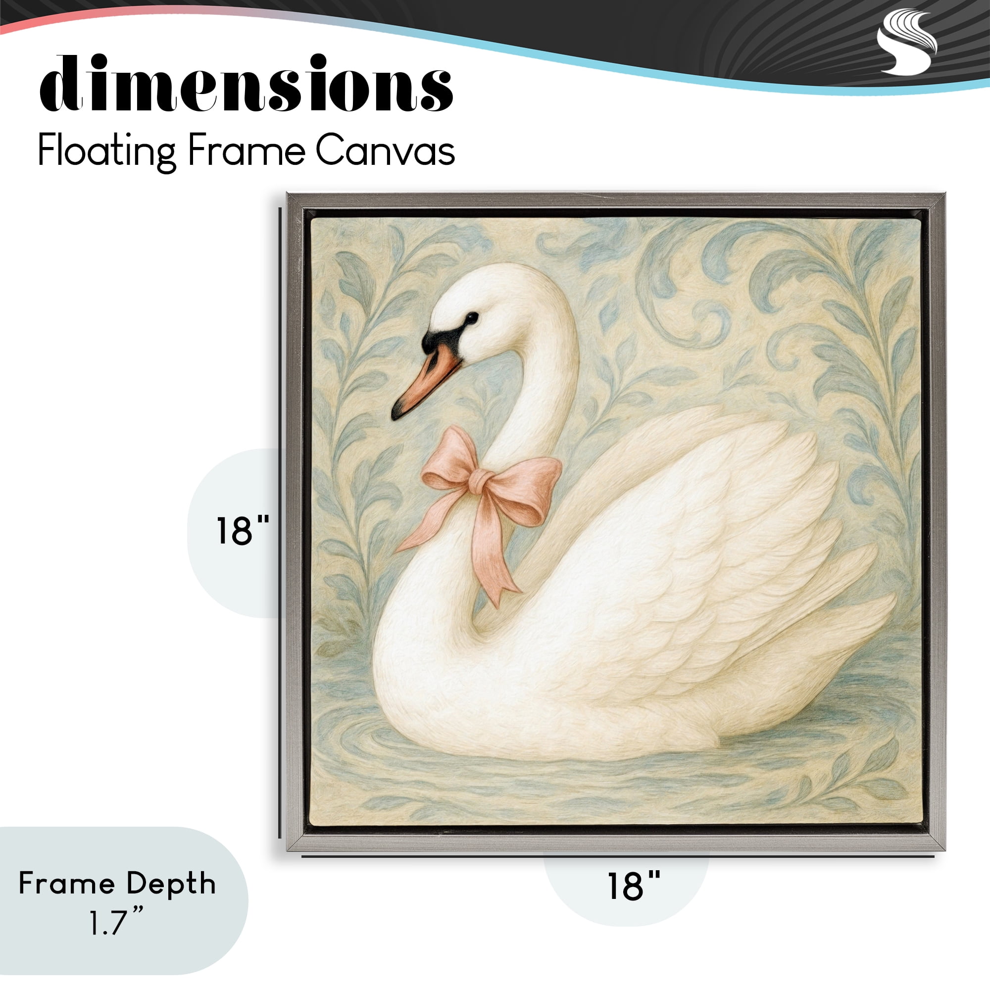 Stupell Industries Vintage Leaves Swan Gray Framed Floater Canvas Wall Art, design by Grotto Studios