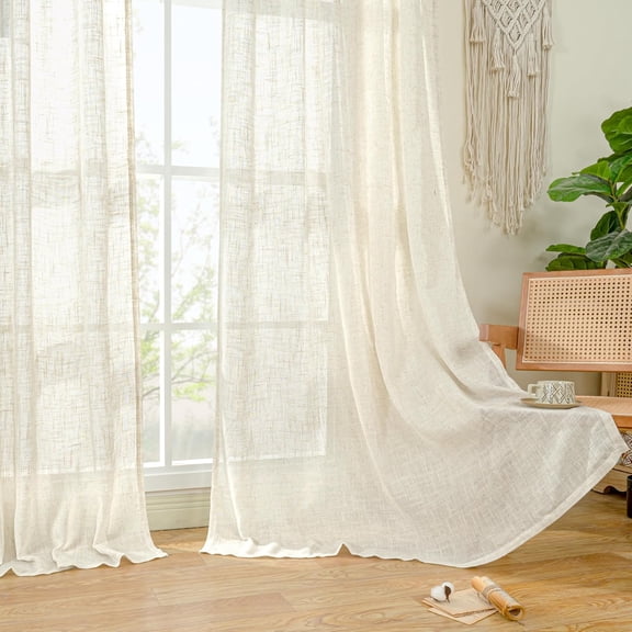 Linen Curtains 95 Inches Long 2 Panels Set for Bedroom, Back Tab and Rod Pocket Light Filtering Boho Drapes