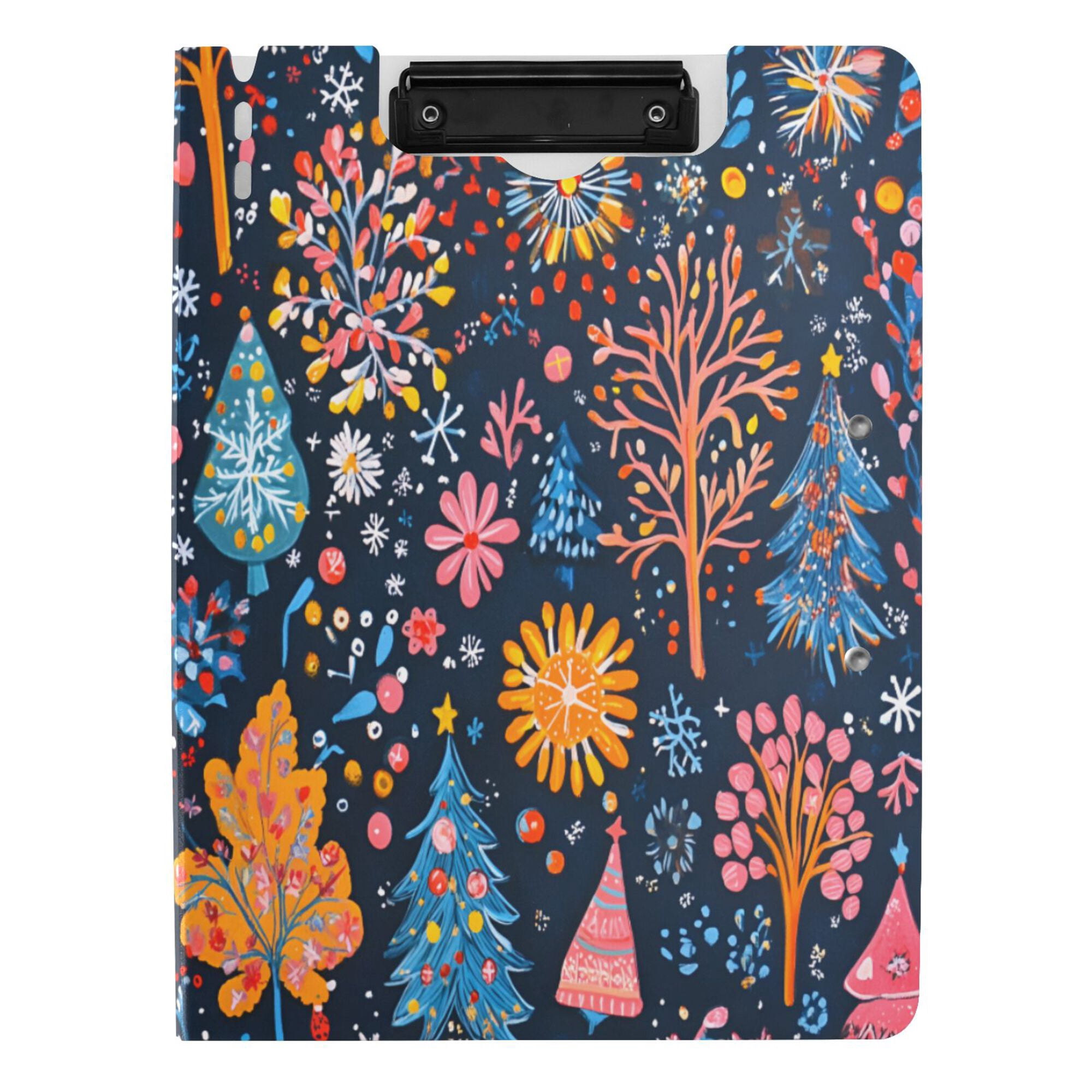 FORMRS A4 Clipboard Folder with Pen Holder Horizontal Foldable School Office Binder, Pink Christmas Splendor