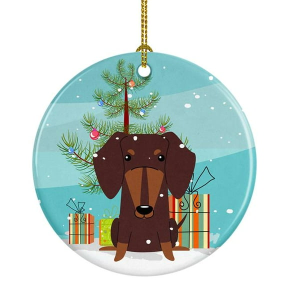 Merry Christmas Tree Dachshund Chocolate Ceramic Ornament