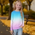 thumbnail image 4 of Inglocry Girls' ComfortSoft Round Neck Floral Graphic Tees Basic Long Sleeve Tee Fall Winter Tops For 5-14 Year Kids Light Blue 5-6Y, 4 of 5