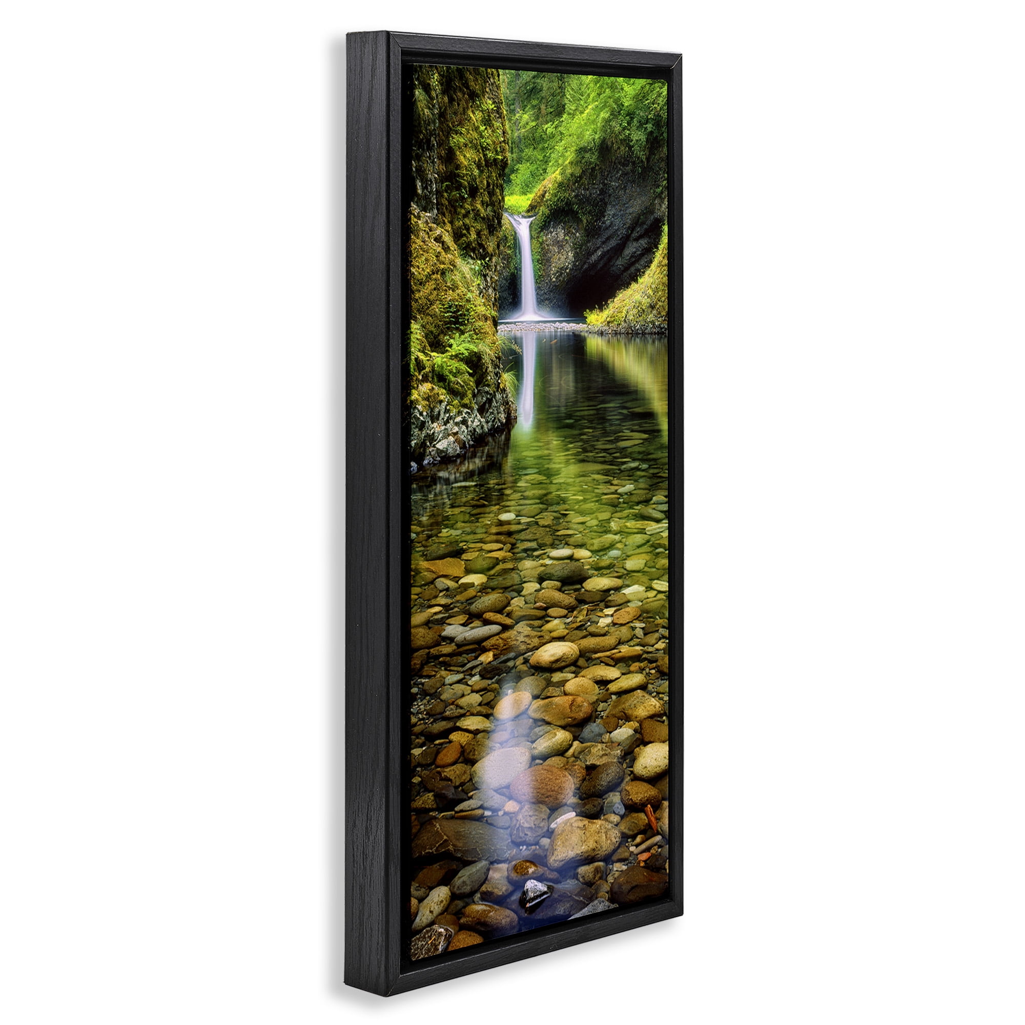 Stupell Industries Clear Stream Waterfall Photography Landscape Photography Black Floater Framed Canvas Art Print Wall Art, 11 x 25