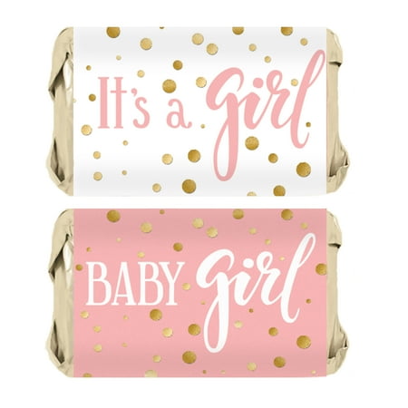 Gold Confetti Baby Shower Pink Gold Girl Baby Shower Candy Wrappers 54ct - Pink and Gold Its a Girl Baby Shower Decorations Candy Favors - 54 Count Stickers ()