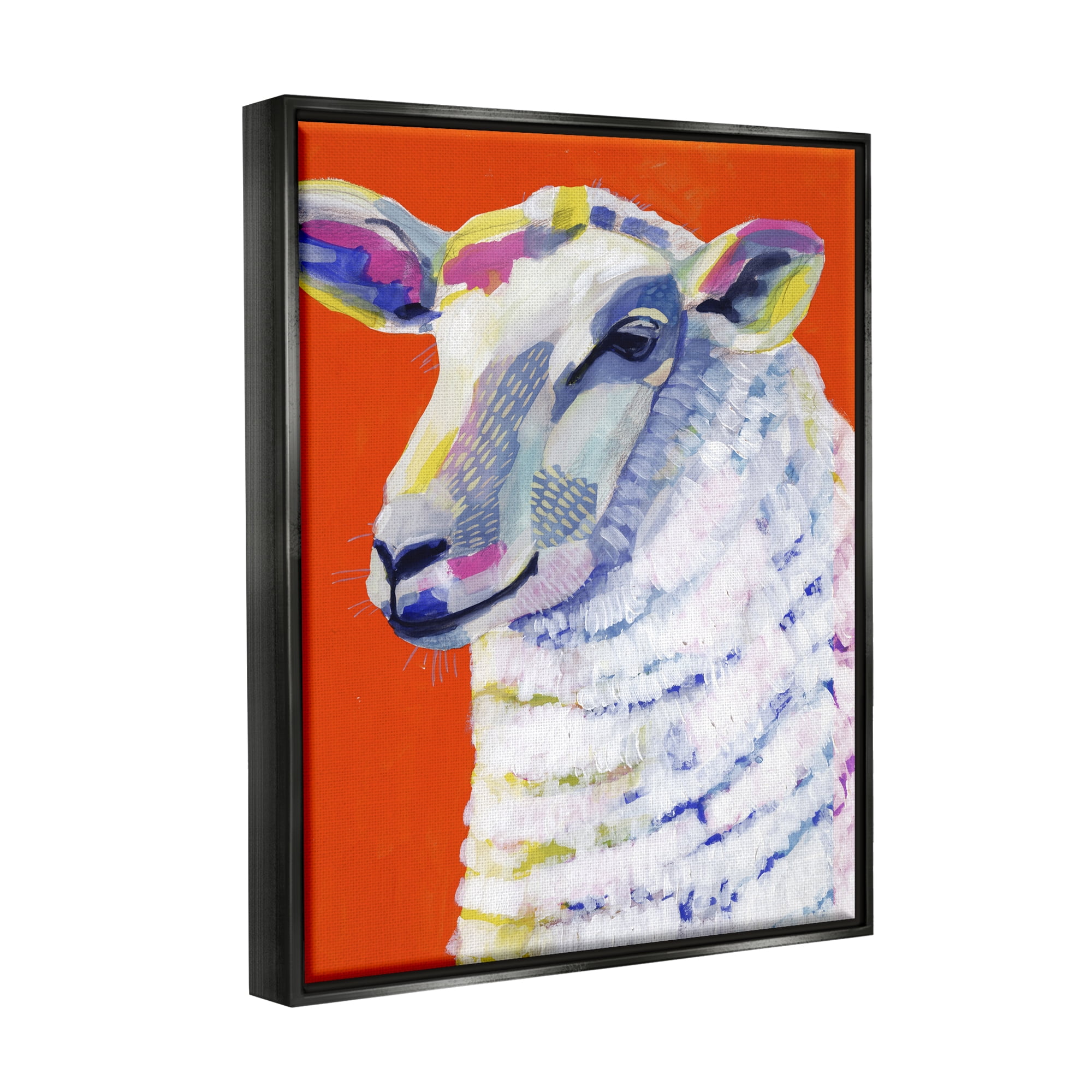 Stupell Industries Modern Sheep Bold Red Painting Animals & Insects Painting Black Floater Framed Art Print Wall Art