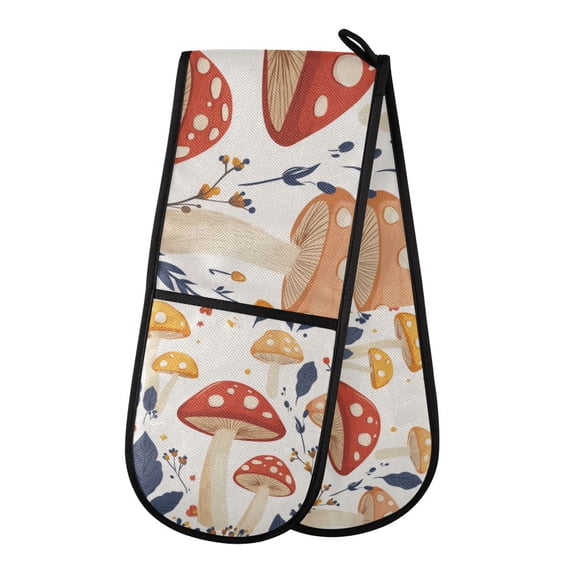 Yayeee Double Oven Mitt Kitchen Heat Resistant Baking 35" x7" Quilted Glove, White Mushroom