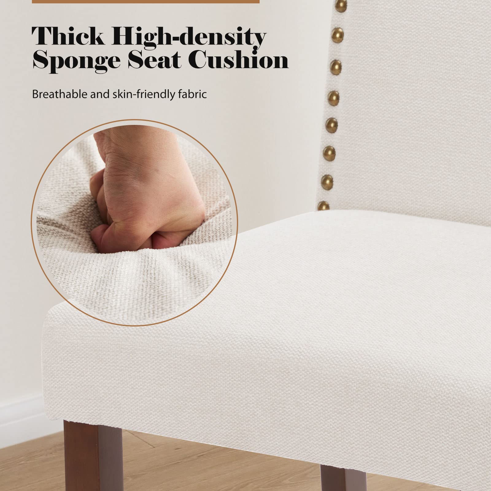 Aukfa Dining Chairs Set of 2, Kitchen Dining Room Chairs Side Chairs with Nailhead Trim Beige