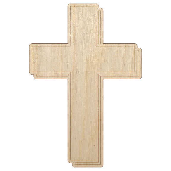 Cross with Shadow Christian Religion Wood Shape Unfinished Piece Cutout Craft DIY Projects - 4.70 Inch Size - 1/8 Inch Thick