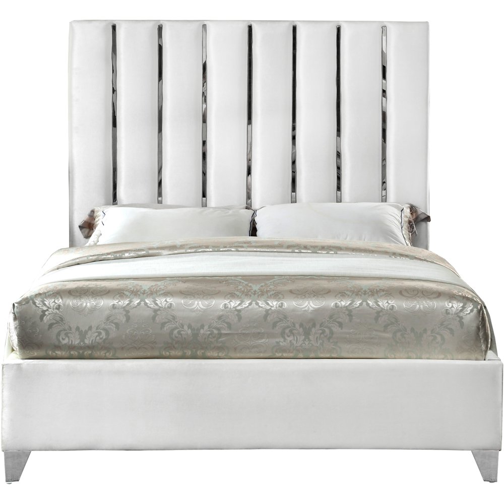 Enzo White Velvet King BedColorWhite Velvet,StyleContemporary