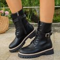 thumbnail image 2 of Women's Leather Lace up Combat Boots Platform Comfortable Lug Sole Chunky Casual Fall Winter Warm Motorcycle Booties d-Black Size 10.5, 2 of 5